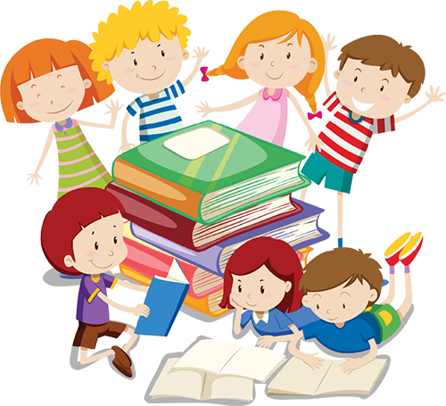 cartoon of children with books